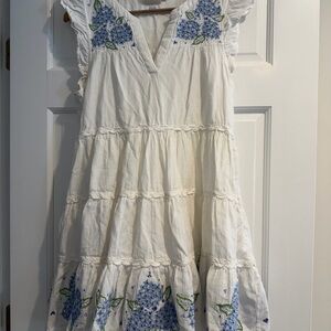 Erica Wilson Nantucket Embroidered Hydrangea Tiered Cotton Dress